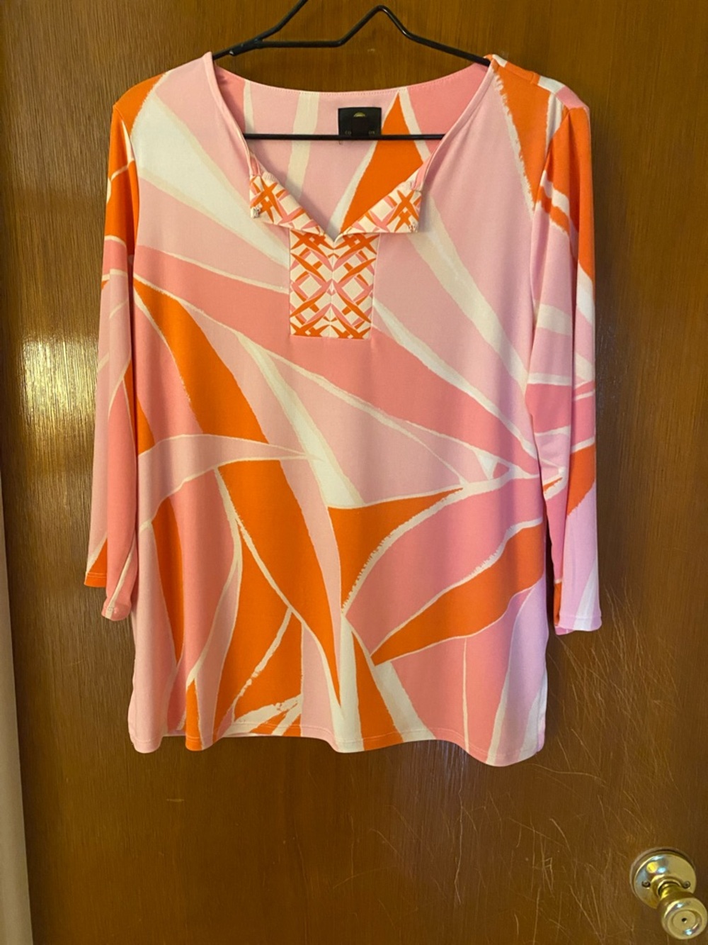 JM Collection Pink and Orange Abstract V-Neck Tunic size LP